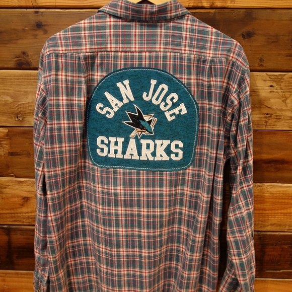 San Jose Sharks One-of-a-Kind Custom Handcraft NY Flannel (Unisex - Men's L) - Picture 1 of 9